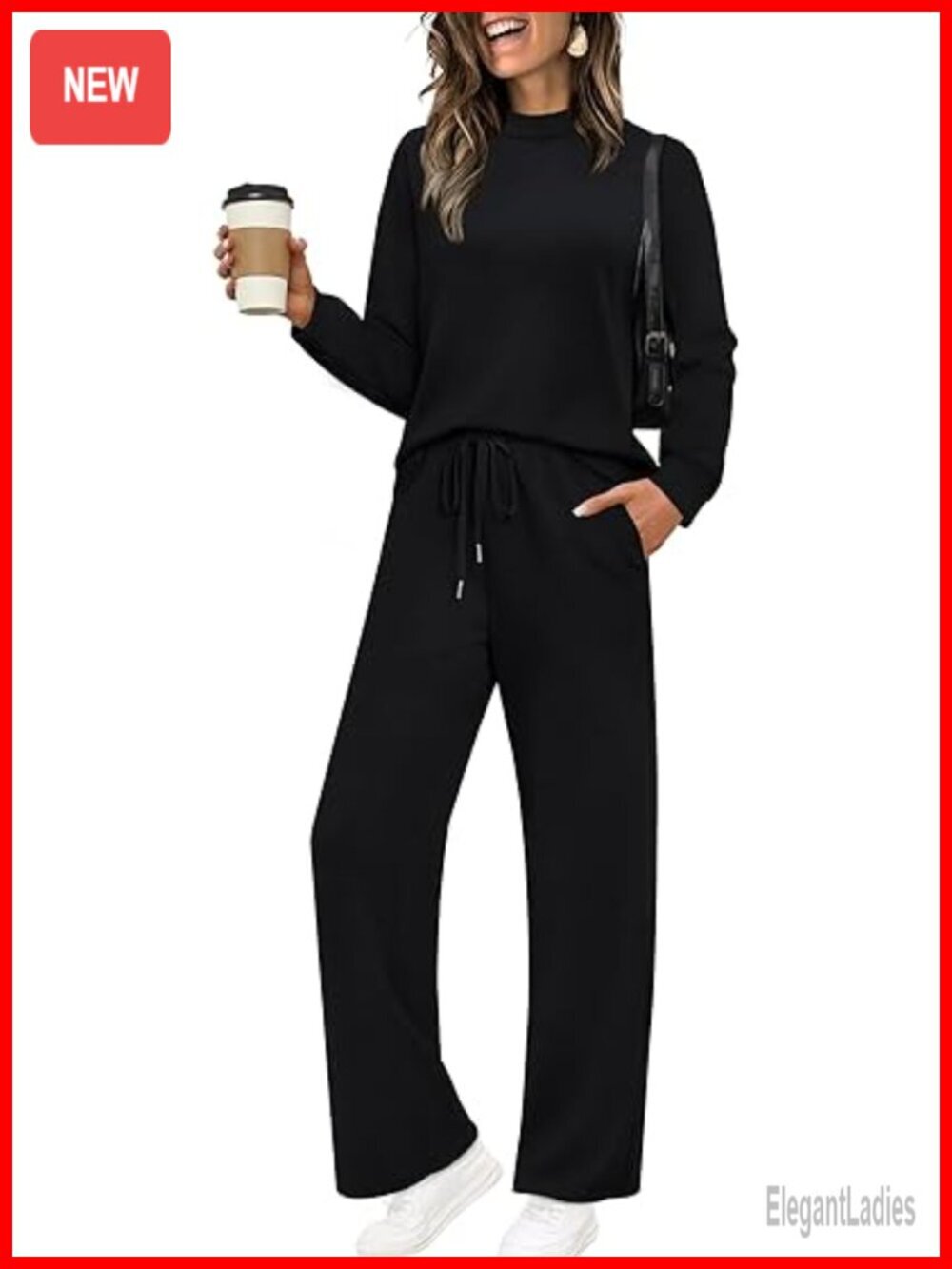 Two Piece Matching Lounge Set with Pockets Drawstring Waist Casual Fall Travel